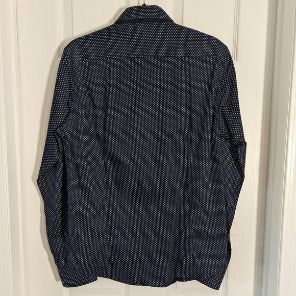NWT DENIM & FLOWER NAVY SATIN LONG-SLEEVE BUTTON-UP SHIRT - Picture 6 of 7